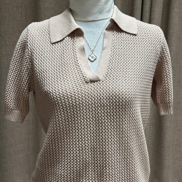 MINNIE ROSE TAUPE MESH KNIT POLO — SIZE M - NWT - Picture 1 of 5
